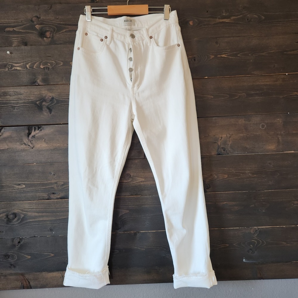 Agolde High Rise White Button-Fly Jeans